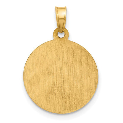 14k Yellow Gold with Rhodium Satin and Polished St Anthony Medal Circle Pendant