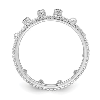 Sterling Silver Rhodium-Plated Cubic Zirconia Crown Ring Size 6