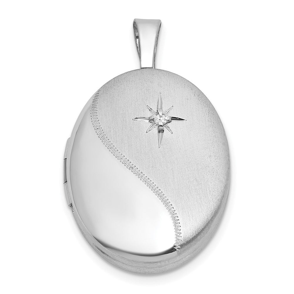 Sterling Silver Brushed And Polished 1 20 carat Diamond 16mm Oval Locket