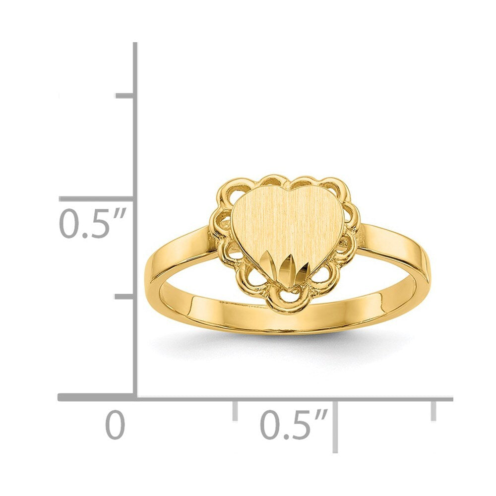 14K Yellow Gold 6.5x7.0mm Open Back Heart Signet Ring