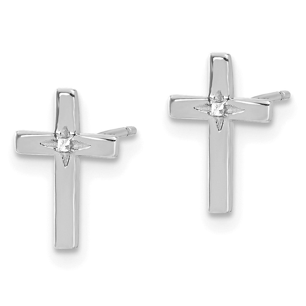 14k White Gold Cross Earrings