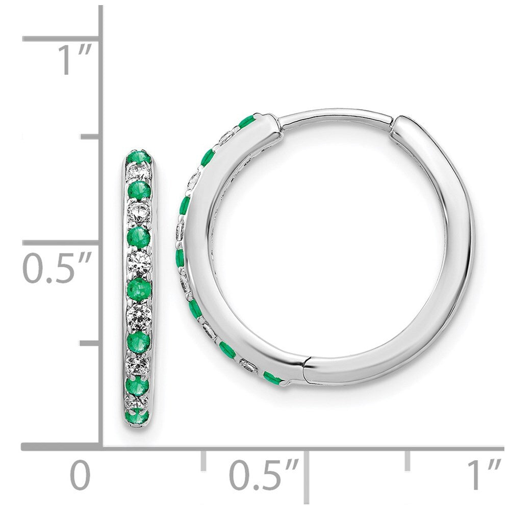 14k White Gold Diamond and Emerald Hinged Hoop Earrings