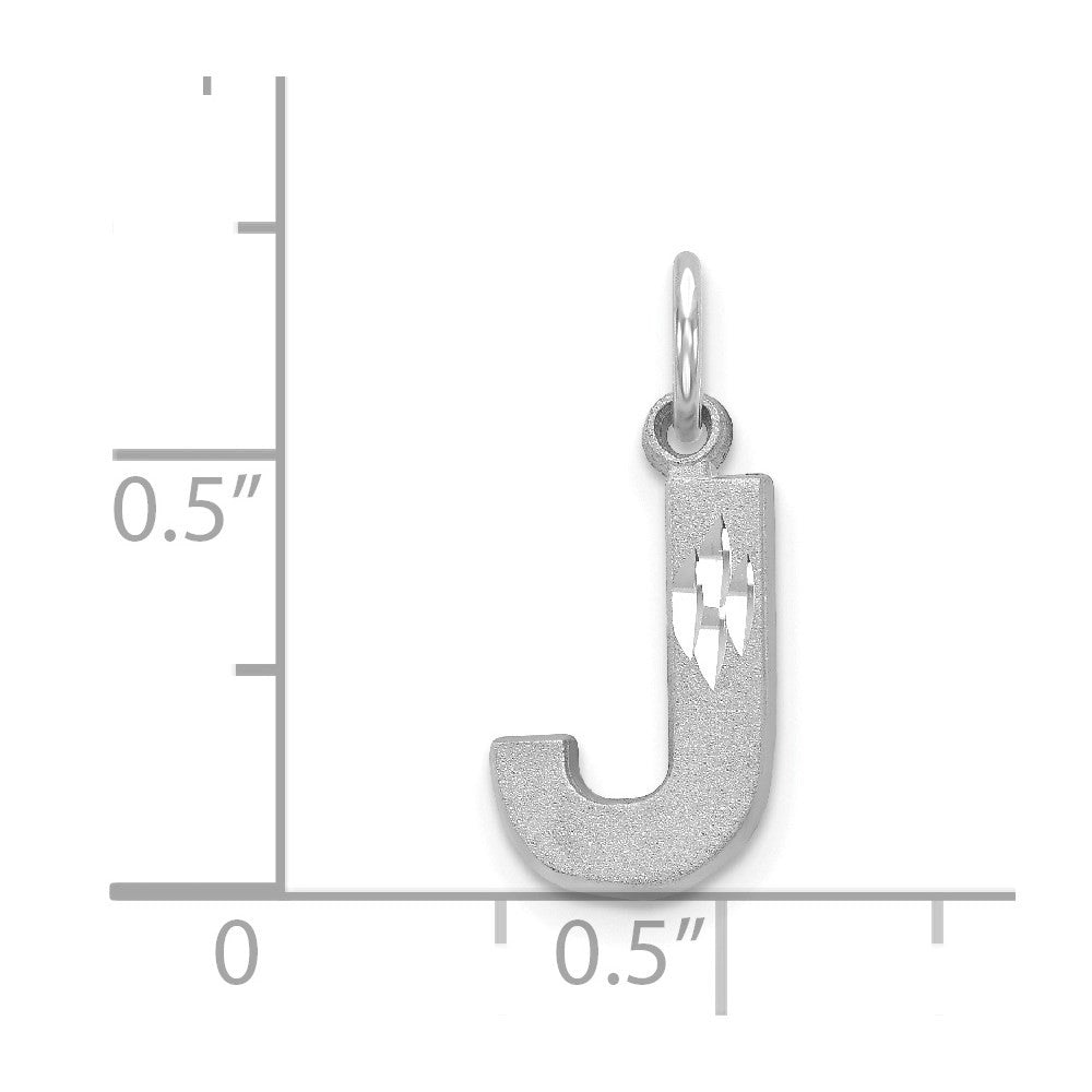 14k White Gold Satin Diamond-cut Letter J Initial Charm Pendant