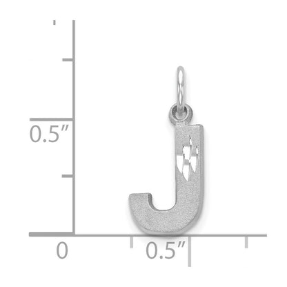 14k White Gold Satin Diamond-cut Letter J Initial Charm Pendant