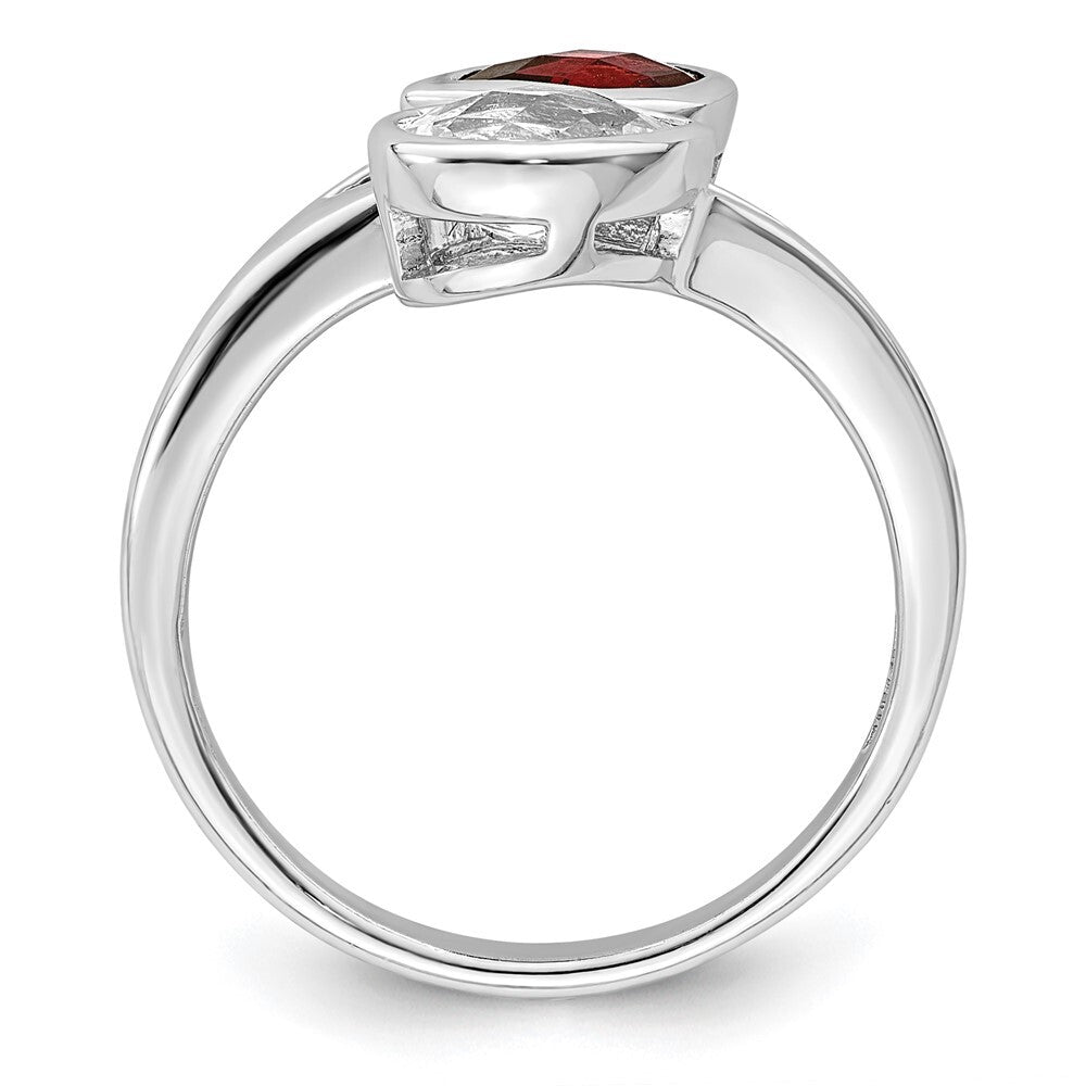 Sterling Silver Rhodium-plated Polished Garnet & White Topaz ByPass Ring Size 8
