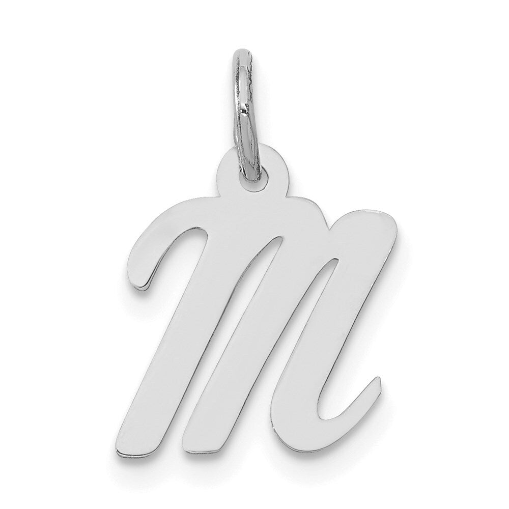 14k White Gold Small Script Letter M Initial Charm Pendant for Women