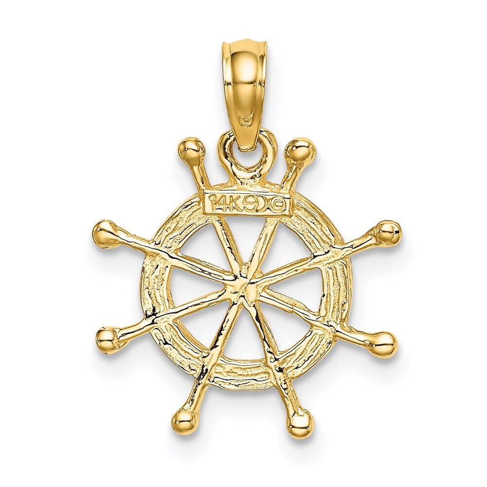14k Yellow Gold  Rhodium 2-D Ship Wheel Charm Pendant for Women