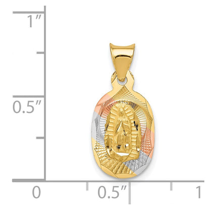 14k Yellow Gold Rhodium Diamond-Cut Lady Of Guadalupe Oval Pendant for Women