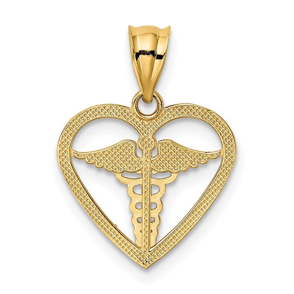 14k Yellow Gold Caduceus Heart Medical Pendant for Women