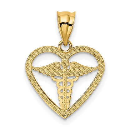 14k Yellow Gold Caduceus Heart Medical Pendant for Women