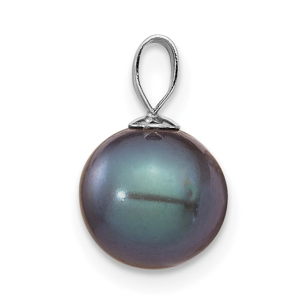14K White Gold 8-9mm Round Black Freshwater Cultured Pearl Pendant