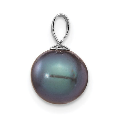 14K White Gold 8-9mm Round Black Freshwater Cultured Pearl Pendant