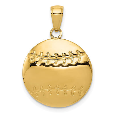 14k Yellow Gold Polished Baseball Charm Pendant for Women