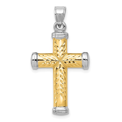 14k Two-tone Gold Rhodium Reversible Cross Pendant for Women