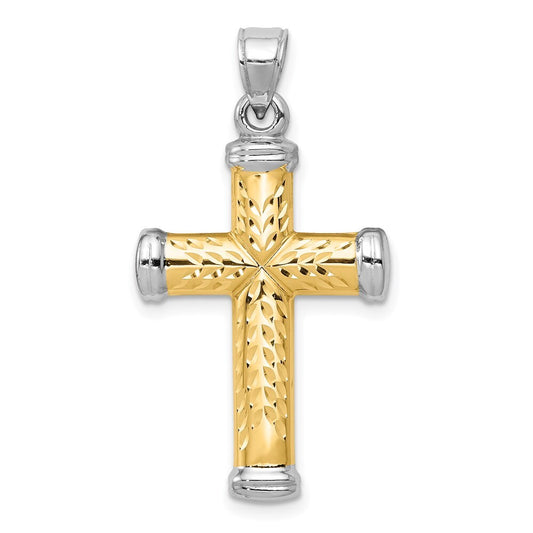 14k Two-tone Gold Rhodium Reversible Cross Pendant for Women