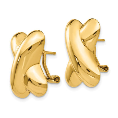 14k Yellow Gold Polished X Omega Back Stud Earrings