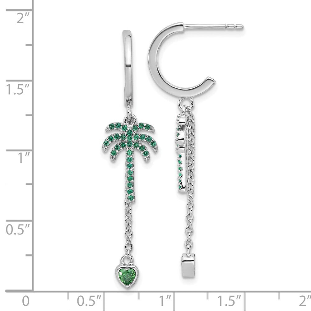 Sterling Silver Green Cubic Zirconia Palm Tree Heart Post Hoop Earrings