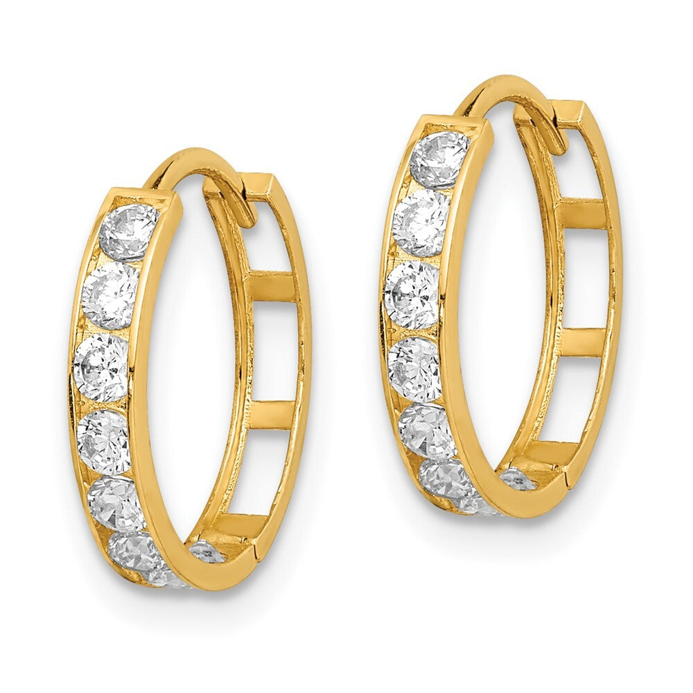 14k Yellow Gold Cubic Zirconia Hinged Hoop Earrings