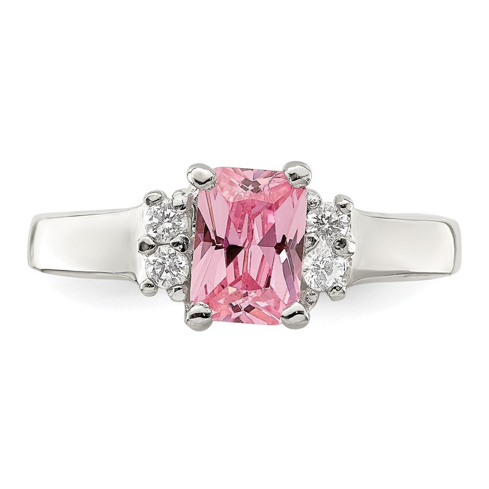 Sterling Silver Pink & White Cubic Zirconia Ring Size 7