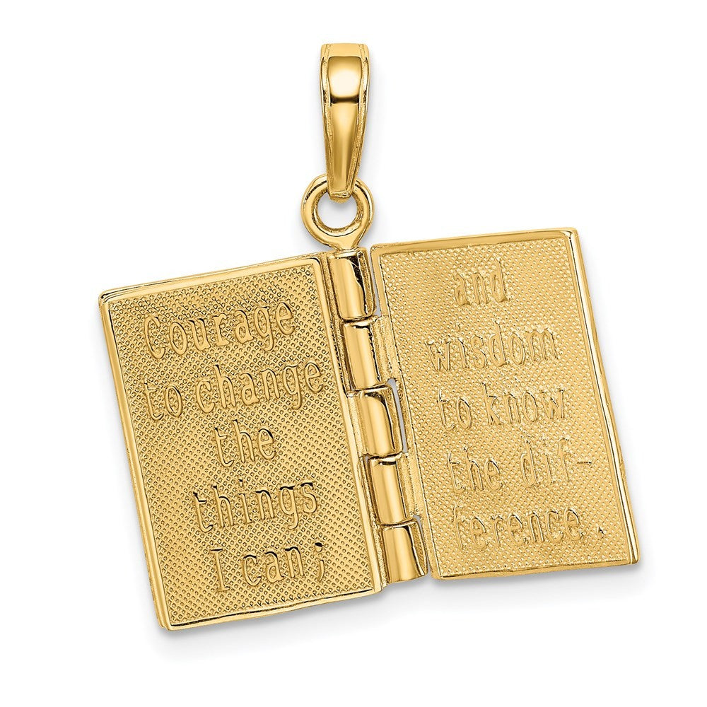 14k Yellow Gold 3-D Moveable Pages Serenity Prayer Book Pendant