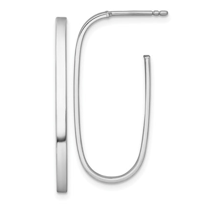14k Yellow Gold White Polished Long Oval 2mm Tube Hoop Earrings