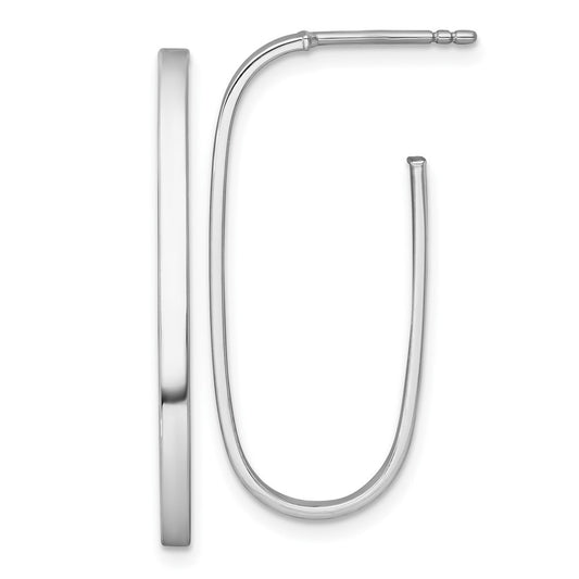 14k Yellow Gold White Polished Long Oval 2mm Tube Hoop Earrings