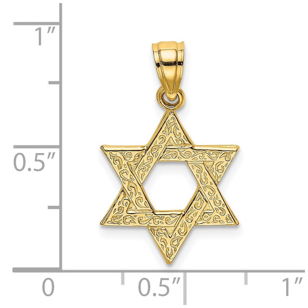 14k Yellow Gold Engraved Swirls Star Of David Charm Pendant for Women