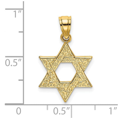 14k Yellow Gold Engraved Swirls Star Of David Charm Pendant for Women