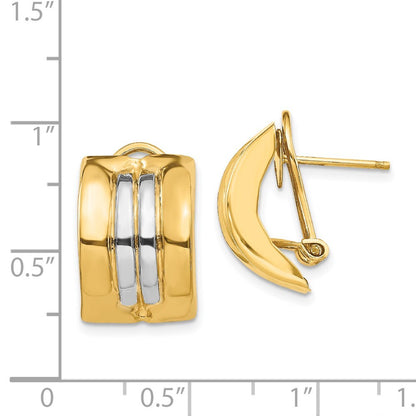 14k Yellow Gold & Rhodium Omega Stud Earrings