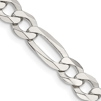 Sterling Silver 7.0mm Lightweight Flat Figaro Chain Necklace