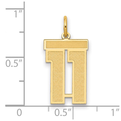 14k Yellow Gold Medium Satin Number 11 Charm Pendant for Women