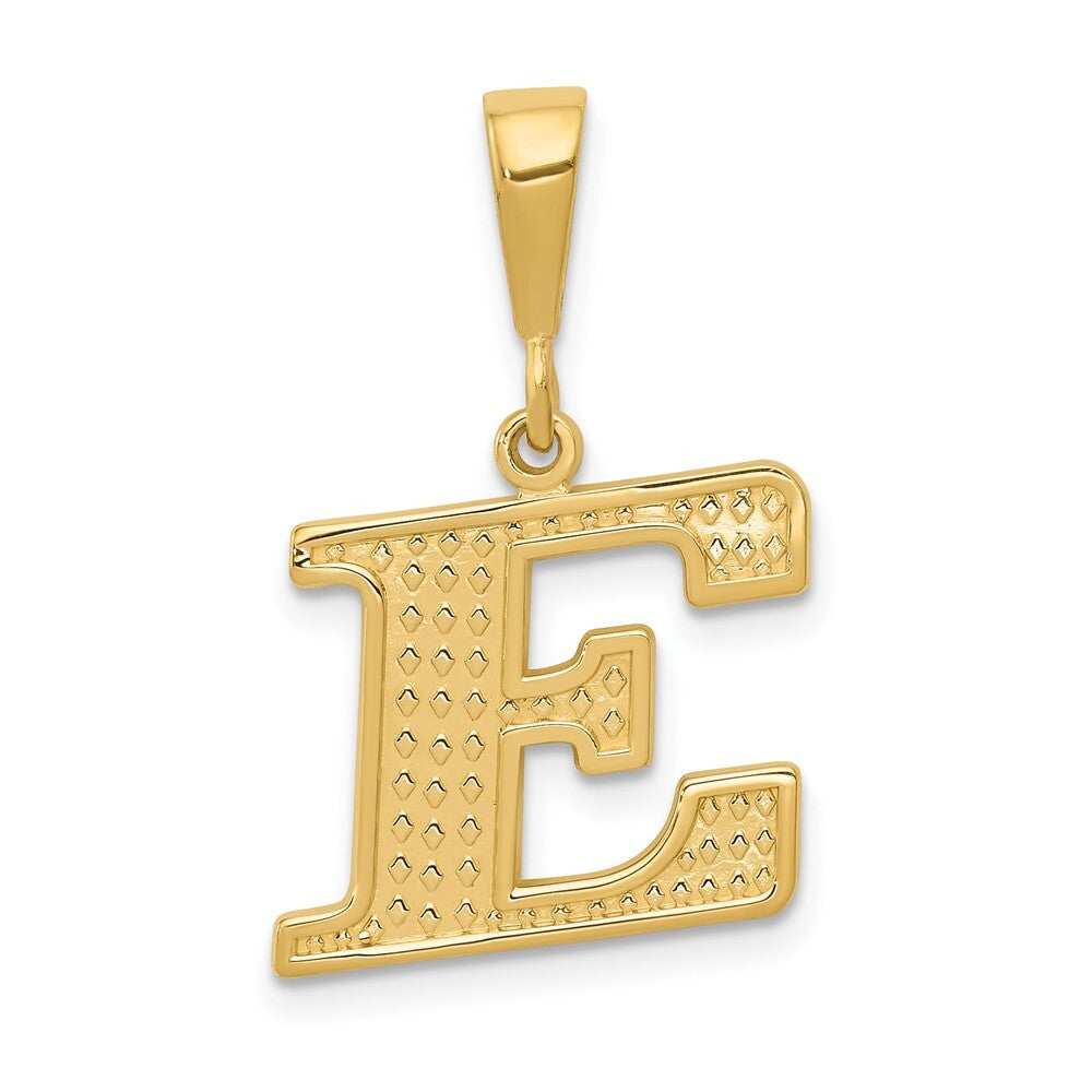 14k Yellow Gold Textured Initial E Charm Pendant for Women