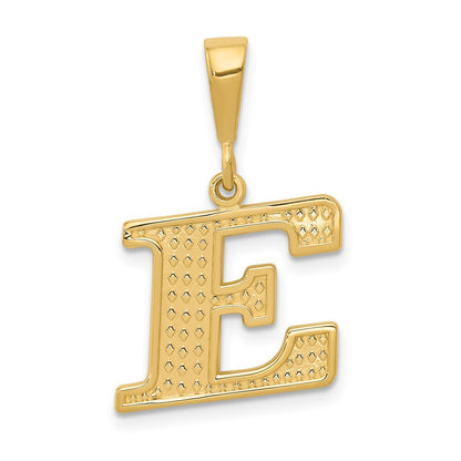 14k Yellow Gold Textured Initial E Charm Pendant for Women