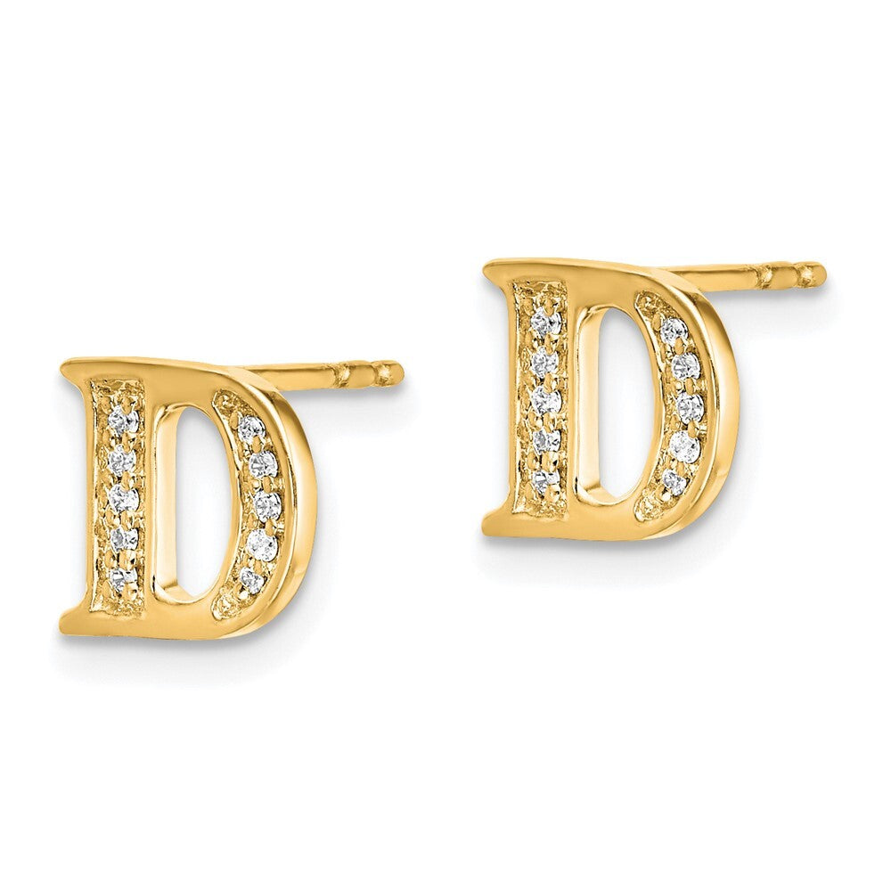 14k Yellow Gold Diamond Initial D Stud Earrings Gift for Women