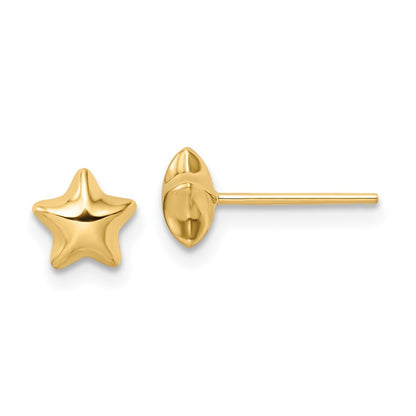 14k Yellow Gold Polished Small Puffed Star Earrings