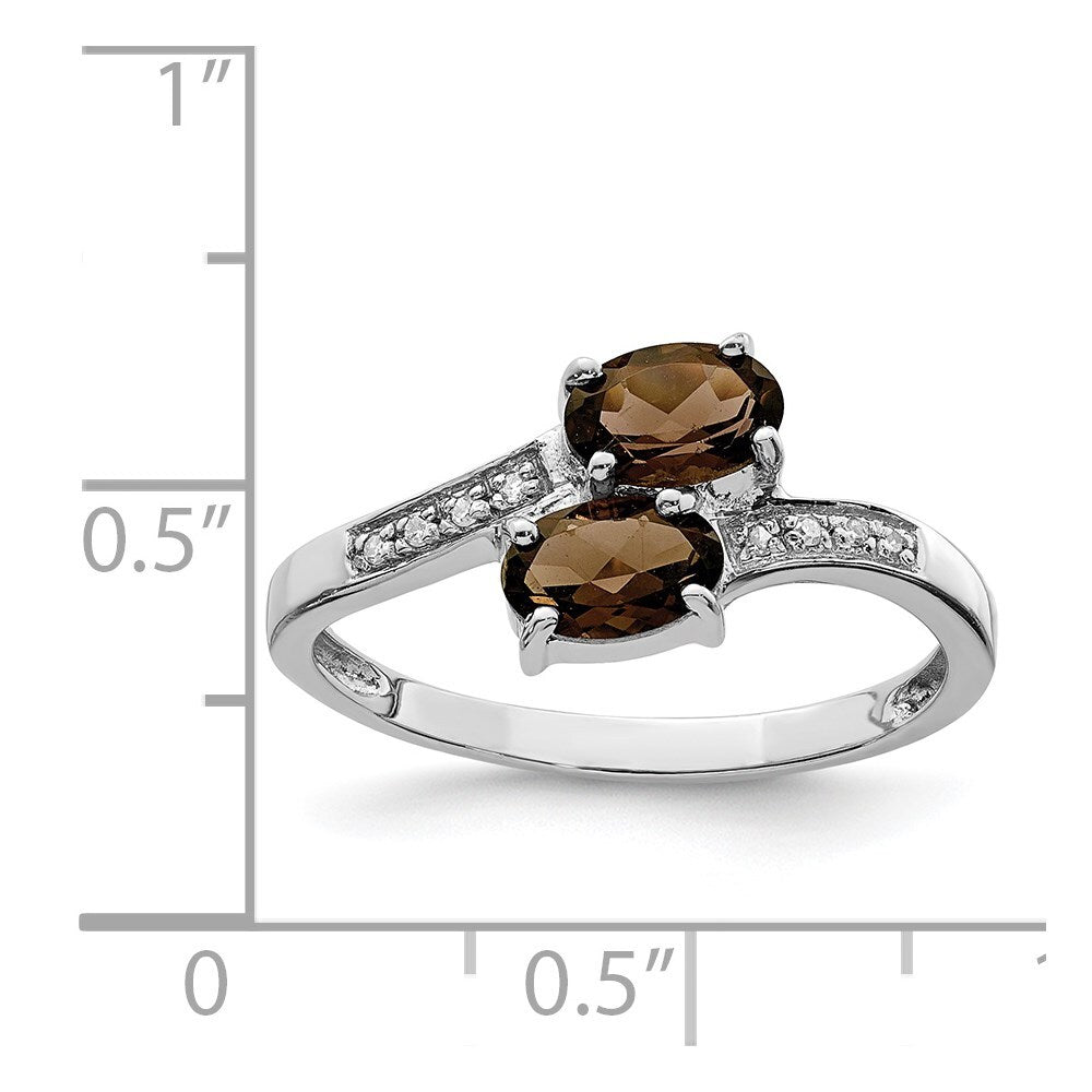 Sterling Silver Rhodium Smoky Quartz & Diamond Ring Size 6