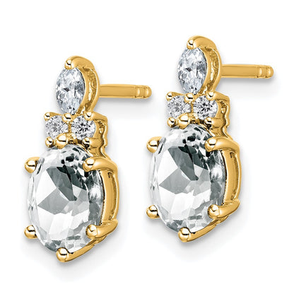 14k Yellow Gold Polished Diamond and White Topaz Twisted Drop & Dangle Earrings