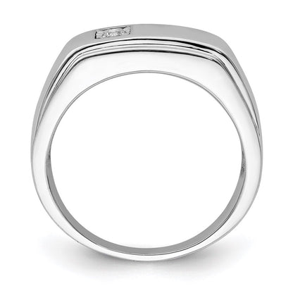 Sterling Silver Rhodium Plated Men's Polished Diamond Ring