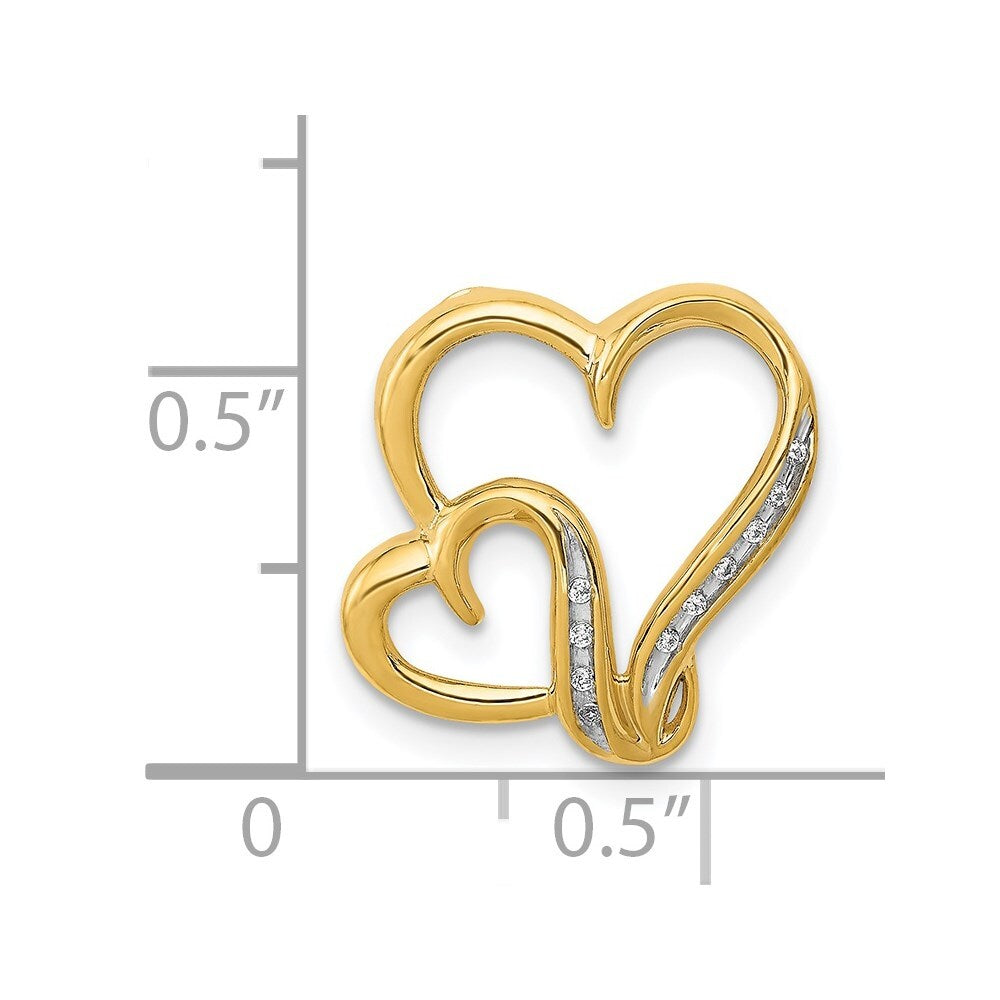 14k Yellow Gold .03ct. Diamond Double Heart Chain Slide Pendant for Women