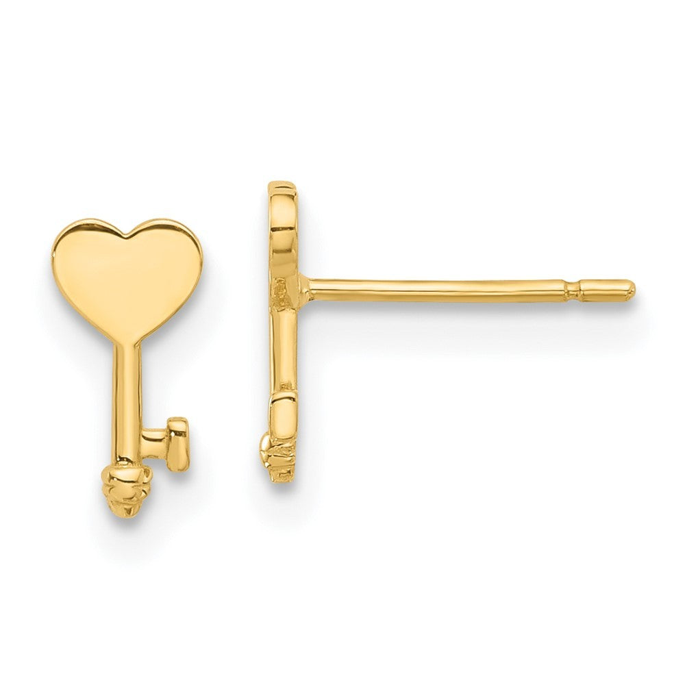 14k Yellow Gold Polished Heart Key Earrings