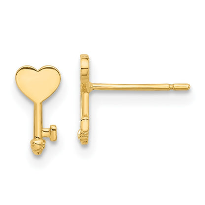 14k Yellow Gold Polished Heart Key Earrings