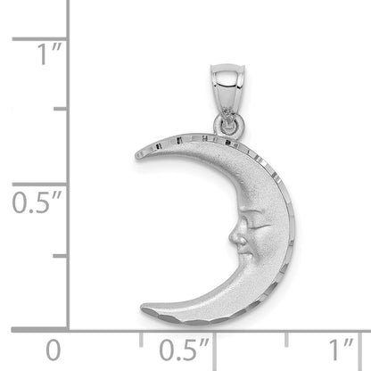 14k White Gold Satin Diamond-cut Moon Pendant for Women