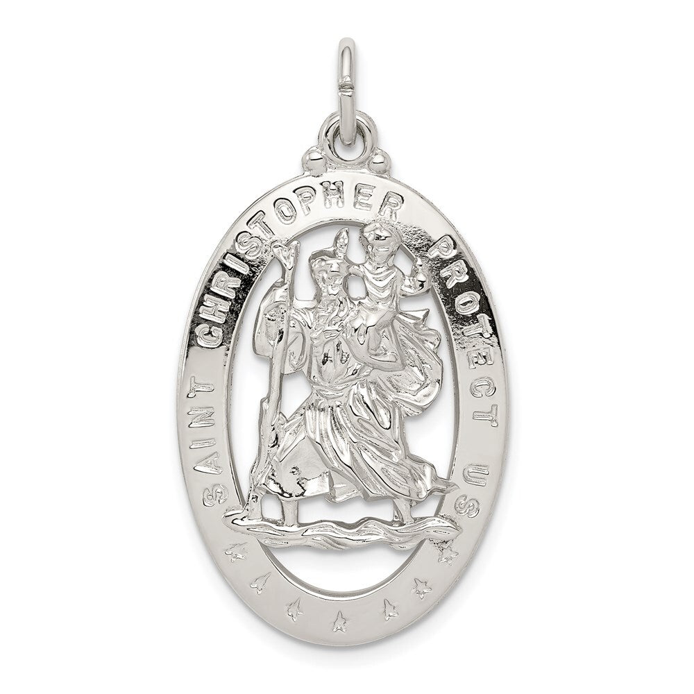 Sterling Silver Rhodium-plated Saint Christopher Medal Pendant