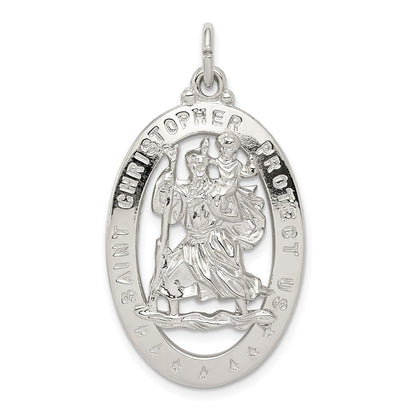 Sterling Silver Rhodium-plated Saint Christopher Medal Pendant