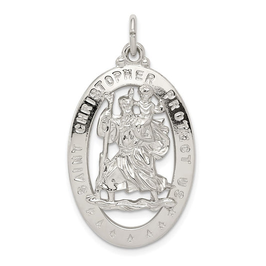 Sterling Silver Rhodium-plated Saint Christopher Medal Pendant