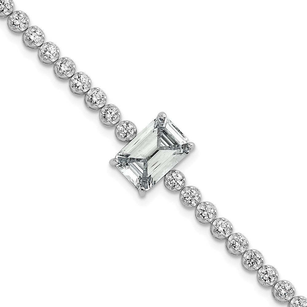 Sterling Silver Rhodium-plated Polished Round and Emerald-cut CZ 7.25" Bracelet