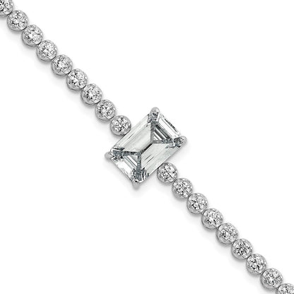 Sterling Silver Rhodium-plated Polished Round and Emerald-cut CZ 7.25" Bracelet