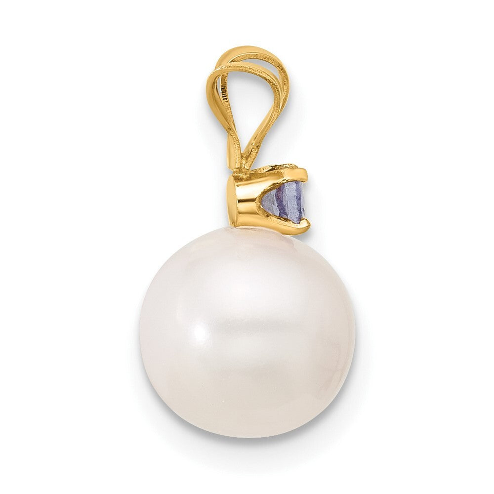 14k Yellow Gold 8-8.5mm White Freshwater Cultured Pearl & Tanzanite Pendant
