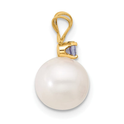 14k Yellow Gold 8-8.5mm White Freshwater Cultured Pearl & Tanzanite Pendant
