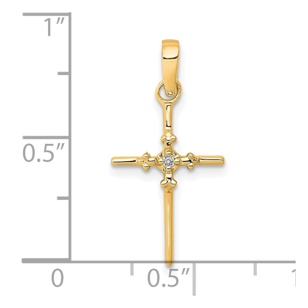 14k Yellow Gold .01ct. Diamond Polished Budded Cross Pendant